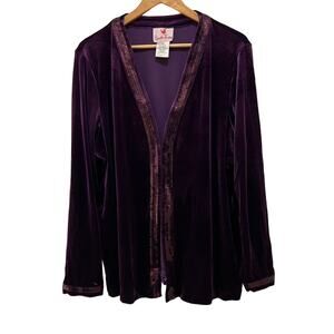 Quacker Factory Purple velour sequin Open Front jacket  XL *flaw Fairy Grunge
